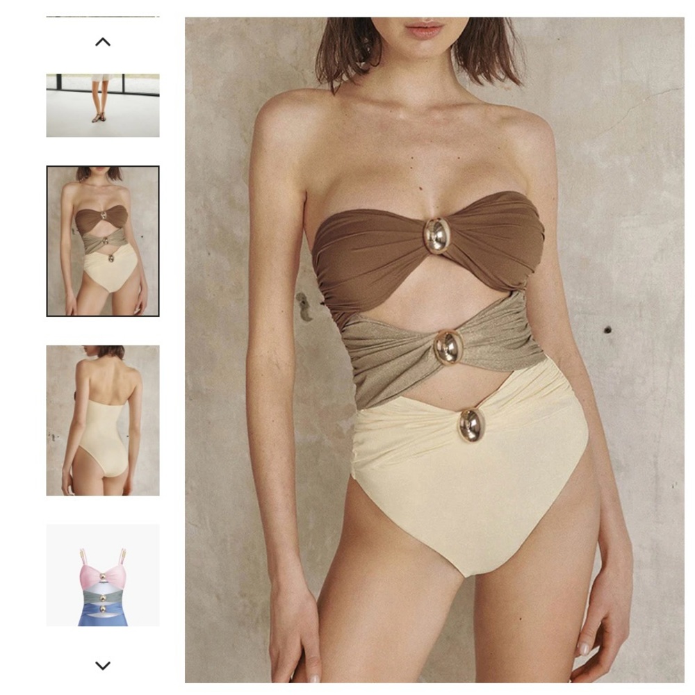 Elegant Brown and Cream One-Piece Swimsuit